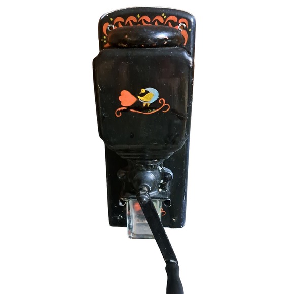 FABULOUS VINTAGE 14" Hand Painted Wall Mount Ceramic & Wood Coffee Grinder - Picture 10 of 16